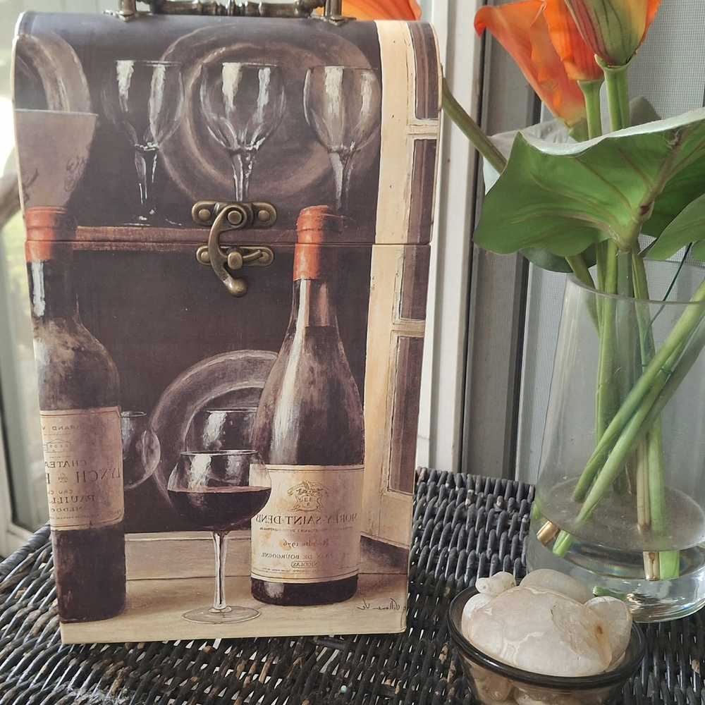 Fabrice de Villeneuve Wooden Decorative Wine Carrying Case For 2: 14" x 8" in.